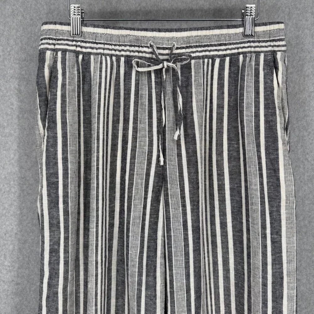 Banana Republic Wide Leg Crop Pull On Pant Size M Petite Navy White Stripe Linen